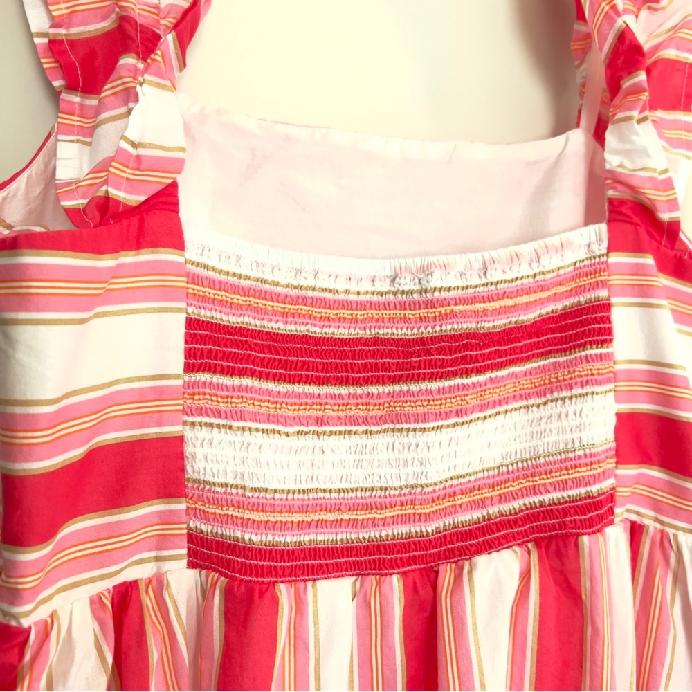 J. Crew Factory Pink White Striped Ruffle Feminine Midi Dress Women’s 12 Petite - Picture 4 of 13